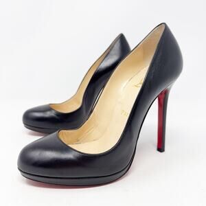 Christian Louboutin Filo 120 Black Leather Platform Heels Size 37.5